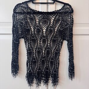 Y2K vintage Black Crochet whimsigoth top with disco beads - size S/M